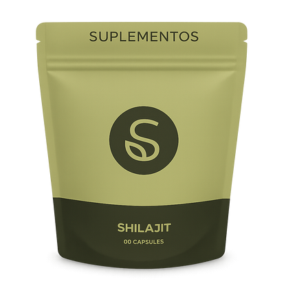 Front of Pure Shilajit 500mg packaging – 20% Fulvic Acid, vegan capsules, 60-count bottle