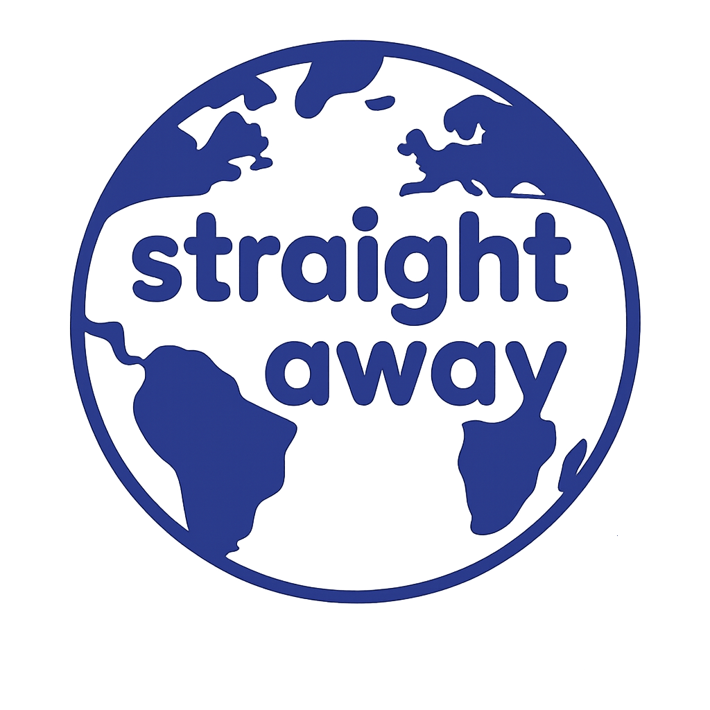 Straight away logo shaped as a globe, representing international distribution opportunities